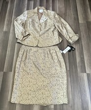 NWT Collections Le Suit 2 Piece Jacket Skirt Gold Brown Jacquard Motif 18 Career