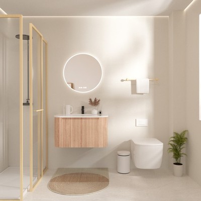 Arcora 30 Inch Wall Mounted Bathroom Vanity with Sink Curved Design, Wave Text