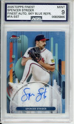 2025 topps finest spencer strider #FA-SST finest auto sky blue refractor AGS 9