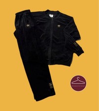 Adidas Grail Vintage 90s Black Gold Velour Trefoil Tracksuit Rare 