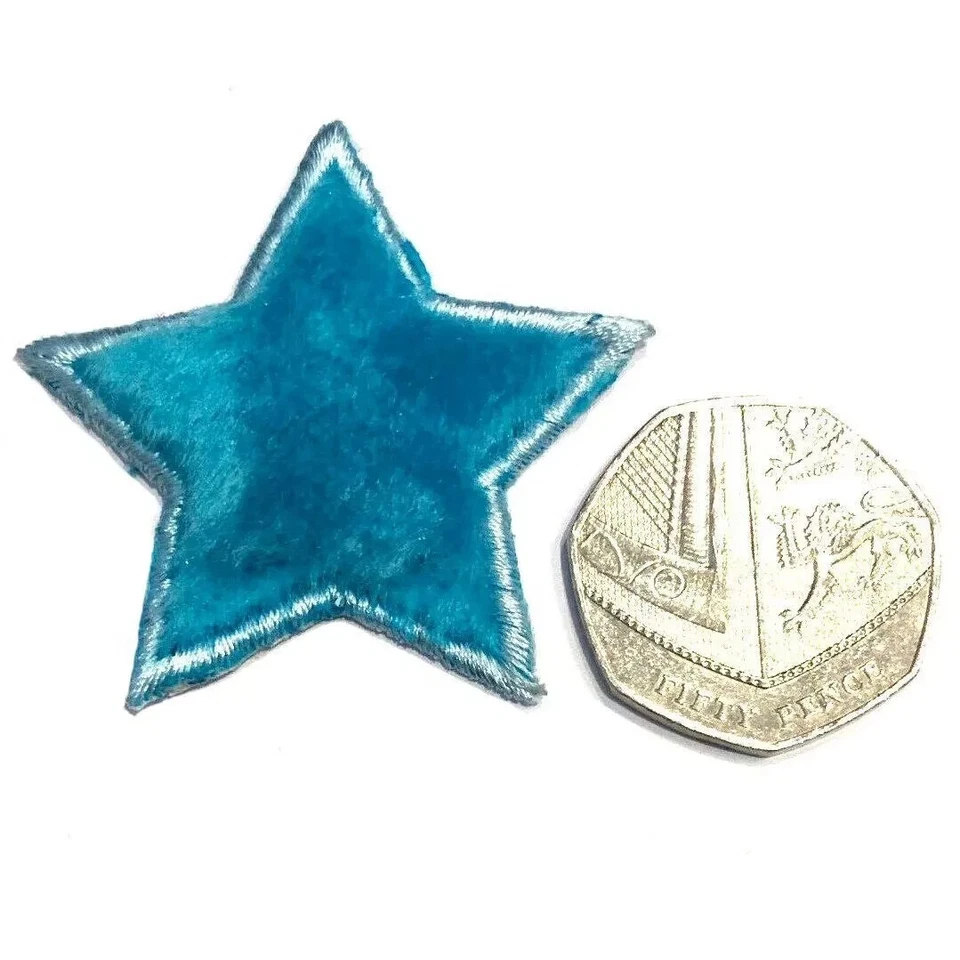 Stars Haberdashery Plush Patches Badges Embroidered On Blue Star Set of 6 - Image 2 of 4