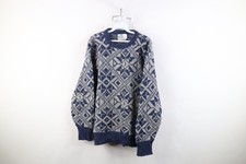 Vtg 90s Streetwear Mens Medium Wool Blend Knit Fair Isle Snowflake Sweater USA