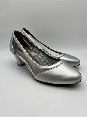 Array Women s Ladies Silver And Clear Pumps Size 10 W Heel 2 1/4 