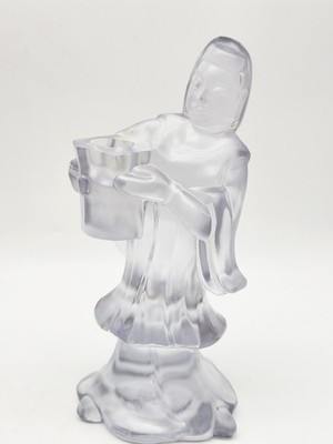 Cathay Clear Frosted Glass Candle Holder Women Servant Signed Virginia Evans Art