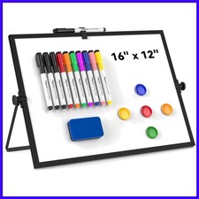 Dry Erase White Board, Magnetic Desktop Whiteboard 16 x 12inch with Stand, 10...