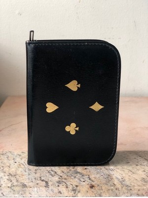 Vintage Leather Griffon Playing Card Case / Binder Made In Austria Black & Gold