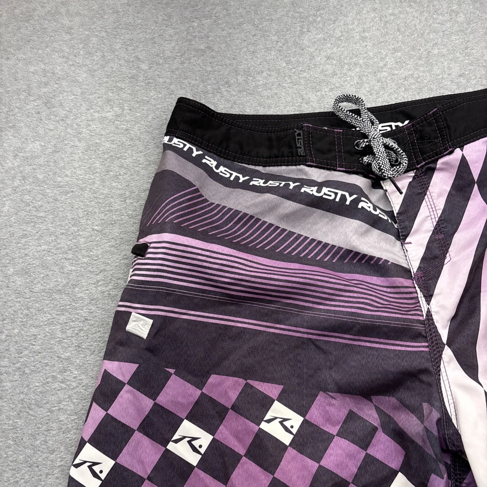 Rusty Board Shorts Mens 36x10 Flat Front Drawstring Waist Purple Zip Pocket Logo - Image 4 of 4