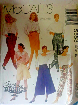 McCall's 5553 Pencil Skirt Shorts Pants Sewing Pattern Ladies 16 Basics Bottoms
