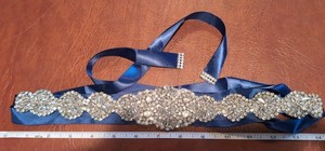 Beautifully Beaded and Navy Blue Satin Sash Belt