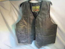 Harley Davidson Genuine Leather Motorcycle Vest Size 44 Hog Patches & Pins