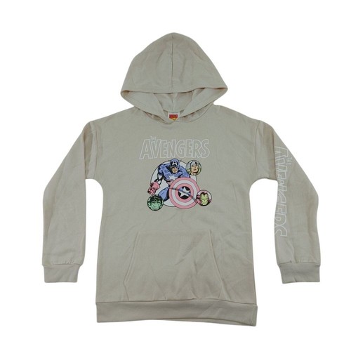 Marvel Avengers Kids Superhero Graphic Hoodie Beige Sweatshirt Size 10 NWOT