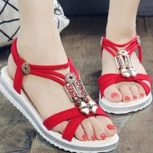 Ladies Sandals Elastic Strappy Open Toes Summer Bling Comfy Flat Womens Sizes - Picture 20 of 23