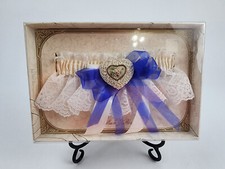 Vintage Lillian Rose Heart Lace Wedding Garter With Blue Ribbon W/ Box