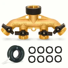 Morvat Heavy Duty Brass & Rubber 4 Way Garden Hose Splitter