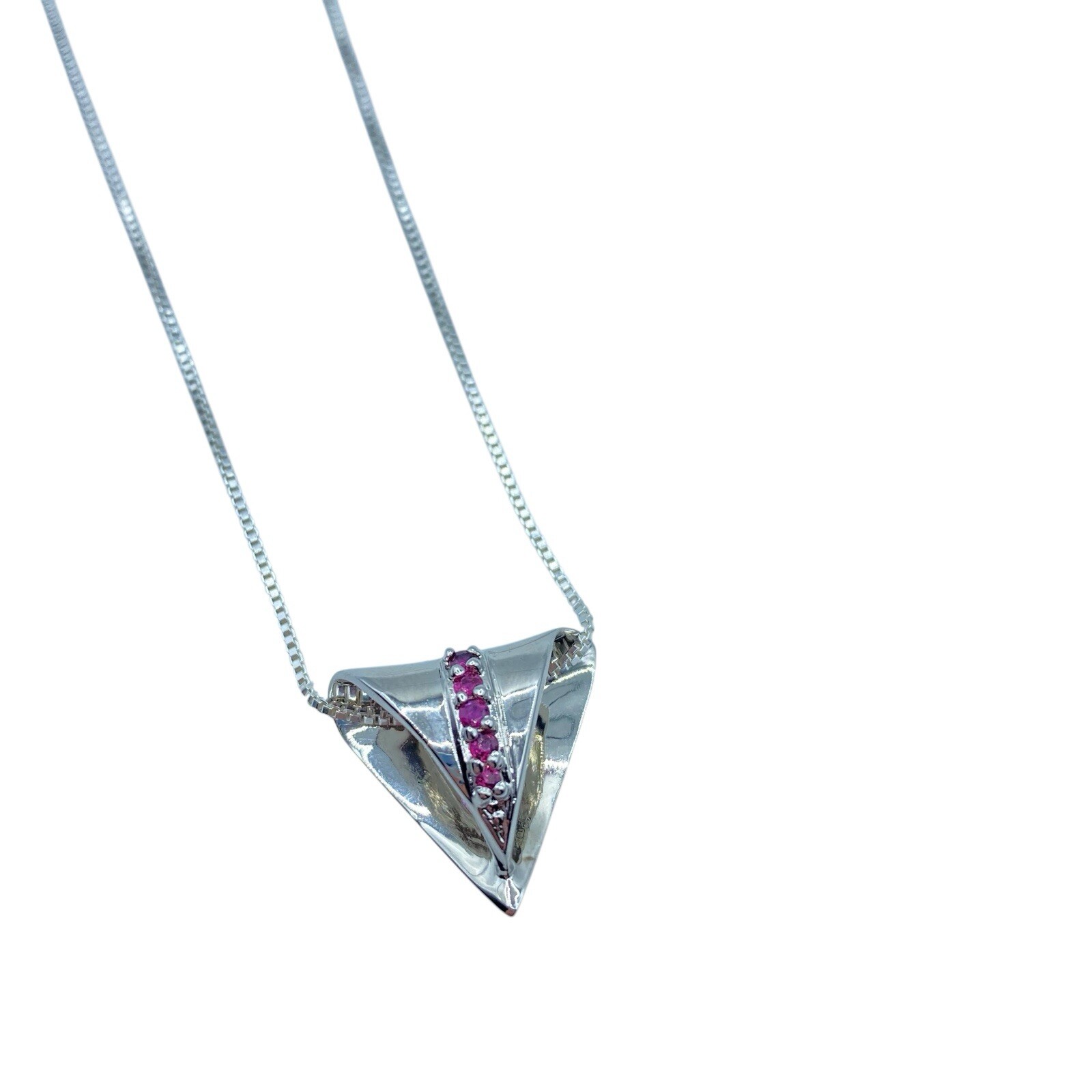 Sterling Silver 925Pave Ruby Triangle Pendant Nec… - image 3