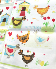 2x Geschirrtücher Ostern Kracht HalbLeinen Küche Hühner Frühling Set Eier Blume