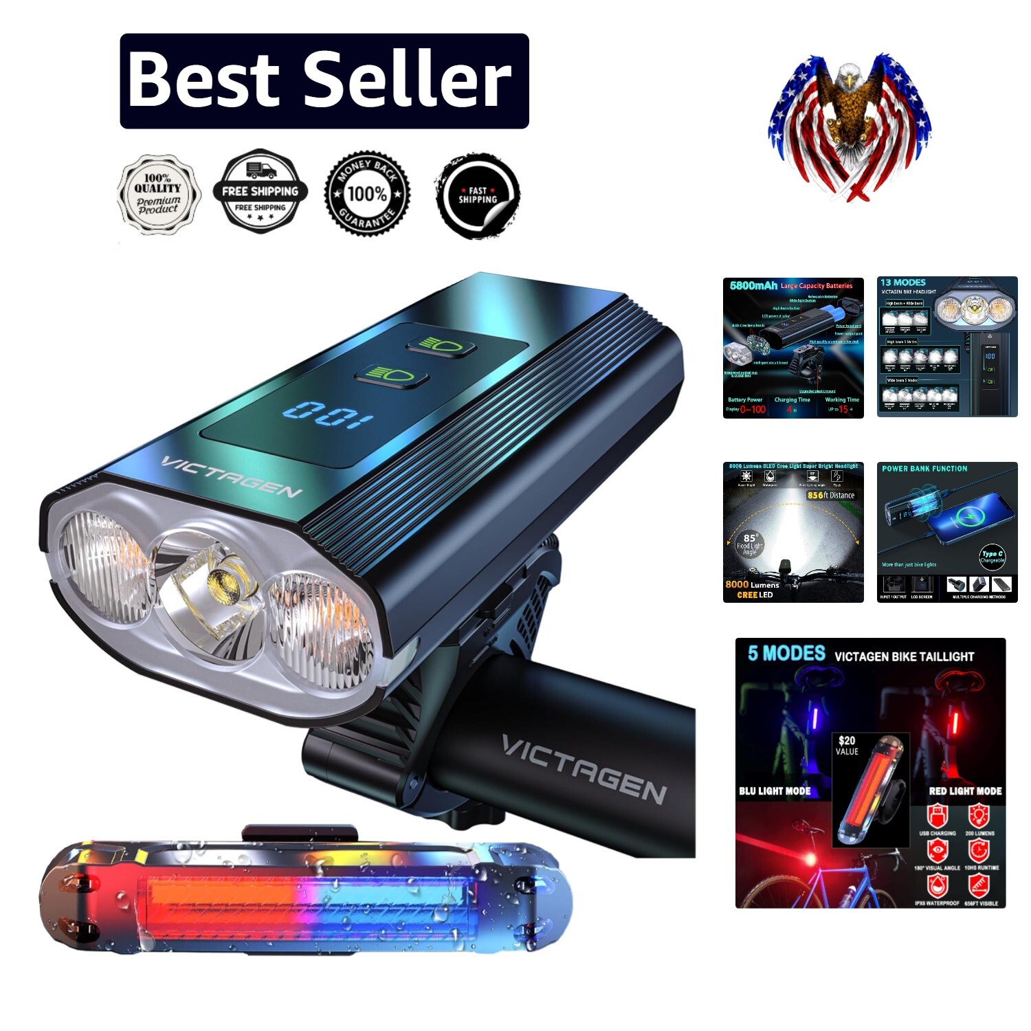 Ultra Bright 8000 Lumen Bike Lights with Quick-Release Mount - Night Riding Set