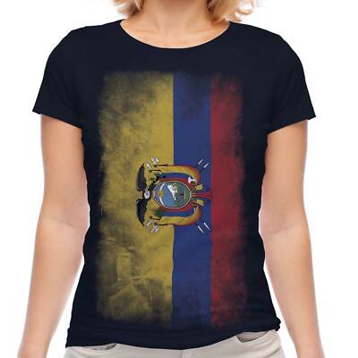 ECUADOR FADED FLAG DAMEN T-SHIRT TEE TOP ECUADORIAN SHIRT FOOTBALL TRIKOT GESCHENK