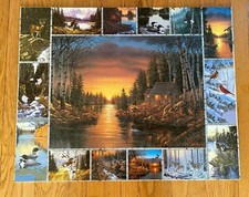 PUZZLE ON MATTE WILDLIFE WITH LOG CABIN COTTAGE ON LAKE IN CENTER 30" X 24"