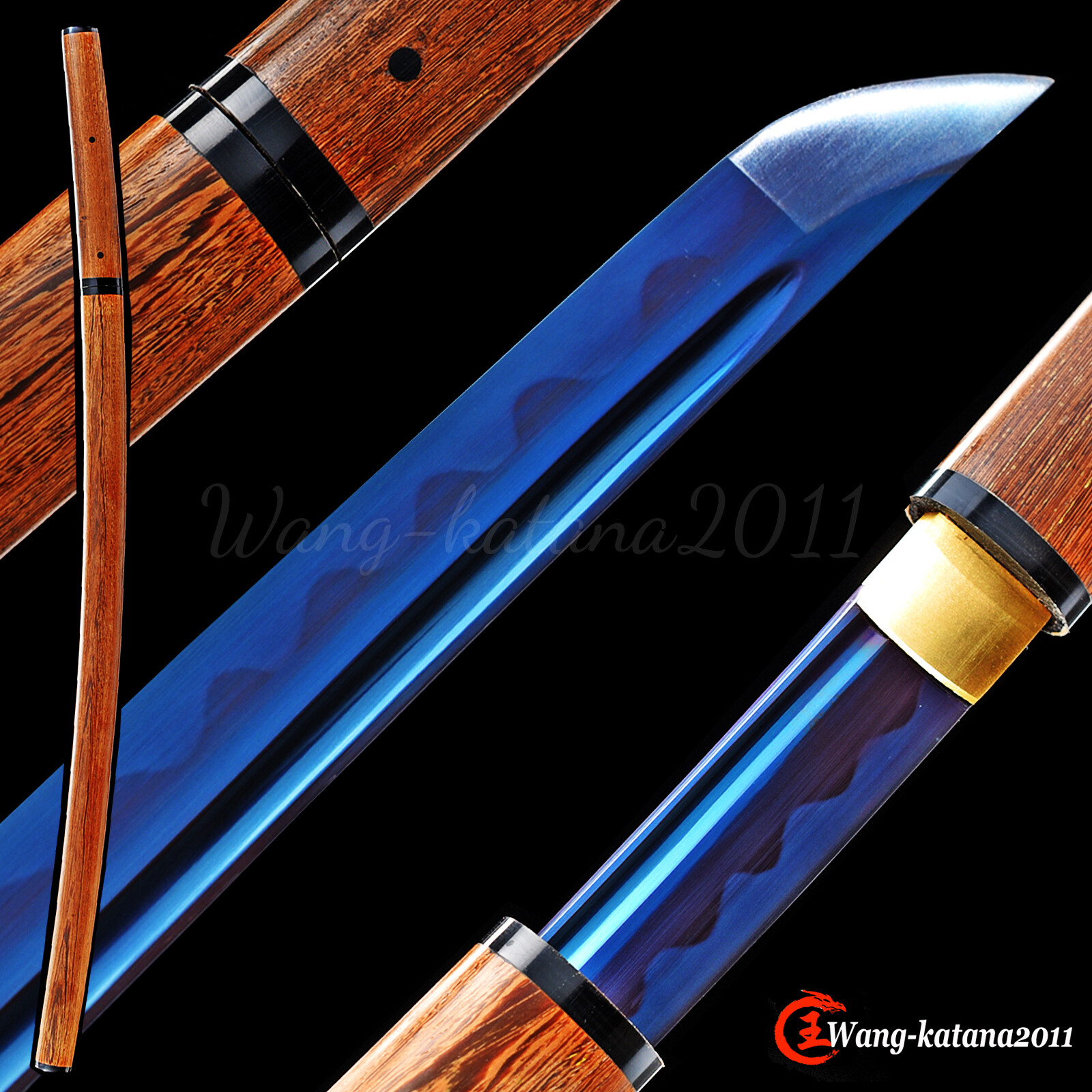Blue High Carbon Steel Rosewood SHIRASAYA Katana Battle Japanese Samurai Sword
