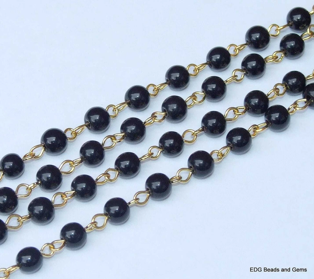 Black Glass Rosary Chain Meter Bulk Chain Polished Glass Beads