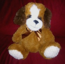 Best Made Toys PUPPY DOG Brown Cream Soft Furry 11in Plush Brown Satin Bow NEW