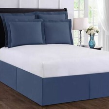 Wonderskirt Wrap Around Full Tailored Bed Skirt Dust Ruffle in Blue Deep Pleats
