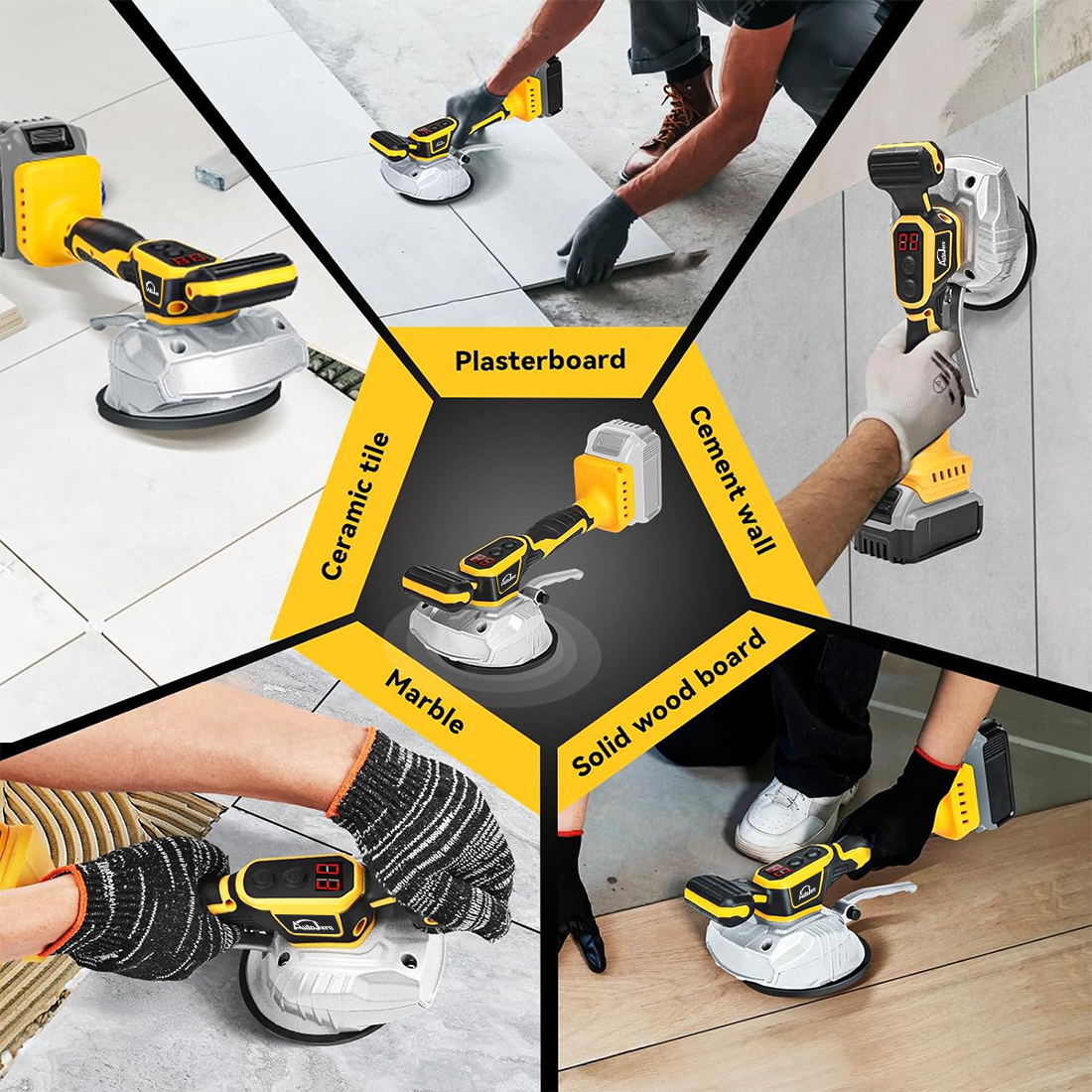AUTOJARE Tile Vibration Leveling Machine - 8-Speed, Fits Dewalt 20V Battery, 110lbs Suction
