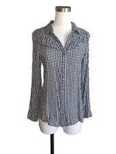 Fashion Web Juniors Black White Check Button Up Ruffles Sz M