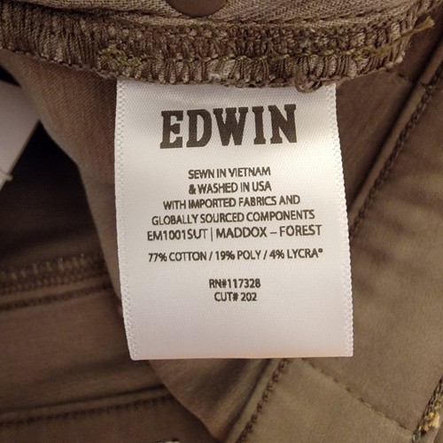 Edwin Jeans Mens 38x32 Maddox Forest Army Green Flex Denim Slim Fit NEW $168 - Picture 14 of 22