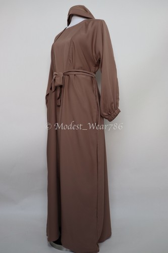 Set 3 pezzi cardigan aperto Abaya con abito interno maxi abito musulmano moka - Foto 4 di 5