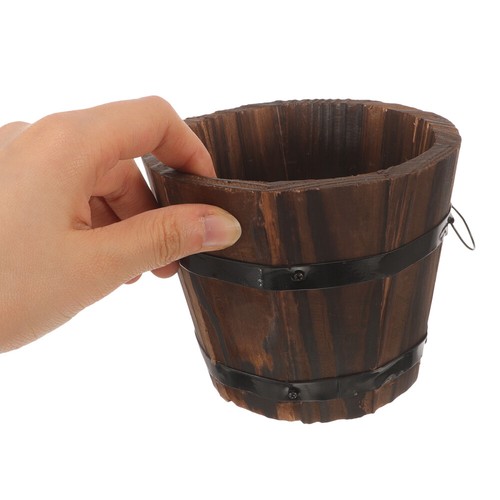 4 Pcs Wooden Flower Pot Barrel Planters Rustic Container Round Vegetable Pots - Picture 5 of 12