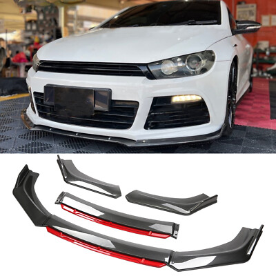 For VW Scirocco III Carbon Fiber Red Front Bumper Lip Spoiler Splitter Body Kit