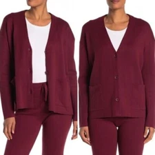 Michael Stars Women's  V-Neck Dolman Button Cardigan Pinot Wine $300