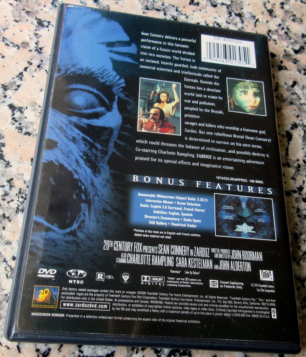 ZARDOZ DVD Sean Connery Charlotte Rampling Sara Kestelman Boorman