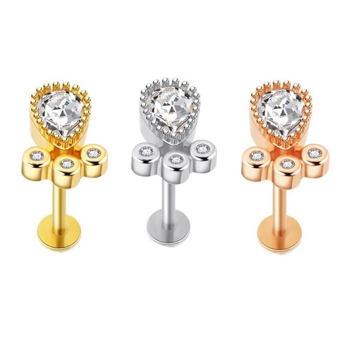 Labret Piercing 316L Cartilage Footprint Earrings Stud Crystal Flat Back Tragus - Picture 1 of 8