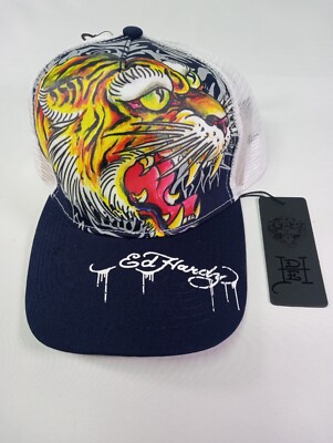 Ed Hardy Tiger White / Black Bill Trucker Cap Snapback OSFA