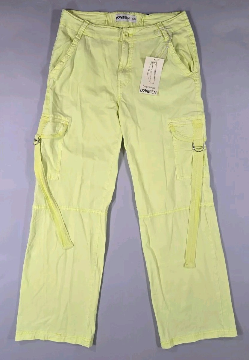Lovegen Women's Cargo Pants Sunny Lime Size 9/30 Measures