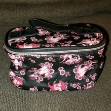 Disney Loungefly Princesa Negro Cosmético Tren Estuche Oro Rosa Maquillaje Bolso Floral