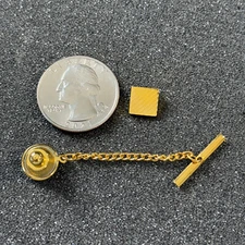 Men's Gold Tone Etched Line Pattern Square Diamond Tie Tack Pin B48813