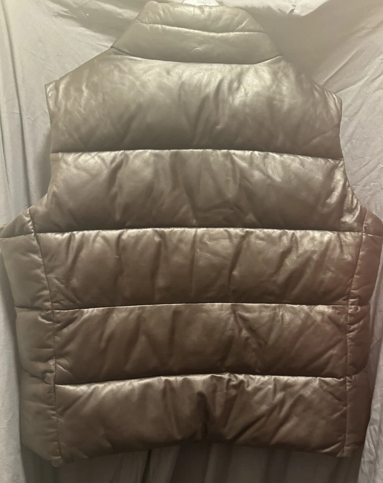 Chaleco acolchado de cuero marrón Polo Ralph Lauren para mujer talla 20W RTL $495 Foto 3 de 4