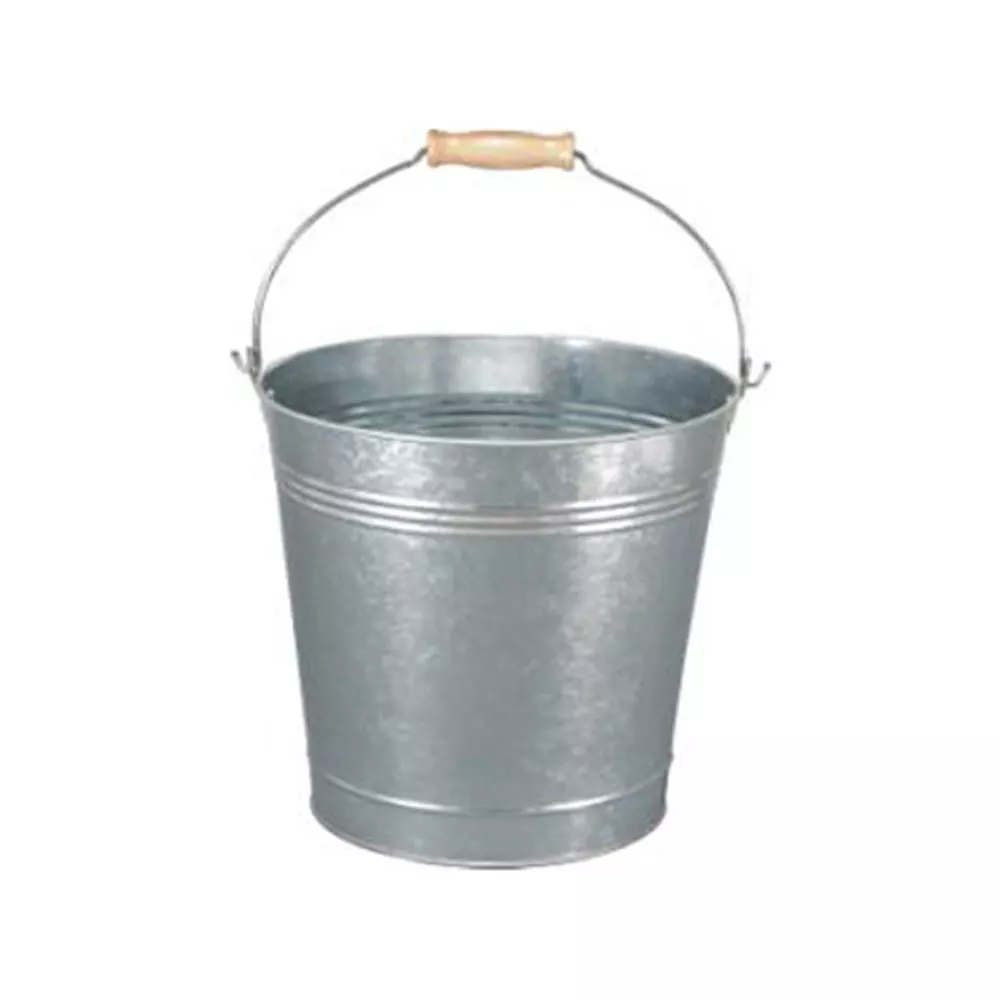 15L LARGE TRADITIONAL GALVANISED STRONG STEEL METAL BUCKET WITH WOODEN  HANDLE