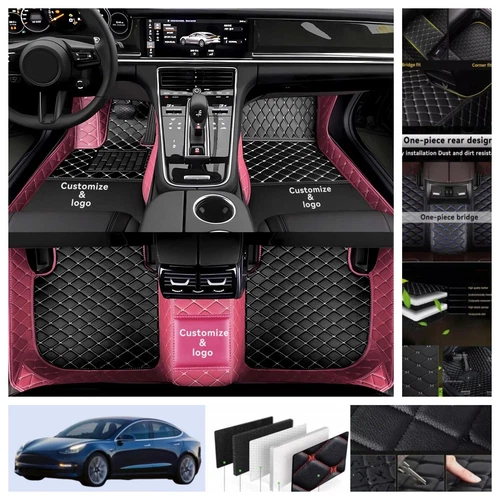 For Tesla Model 3 2017-2025 Car Floor Mats Luxury PU Leather Waterproof Carpets - Imagen 14 de 41