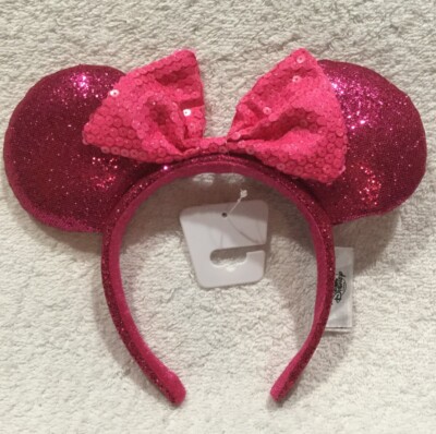 Disney Parks Exclusive MINNIE MOUSE Ears Adult FULL PINK BLING Glitter ...