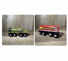 Magnetic Wooden Toy Train Engines Red Yellow Green Maxim Enterprises locomotive