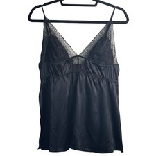 Victoria's Secret Black Satin Lace Trim Camisole Size Large Intimate Festival