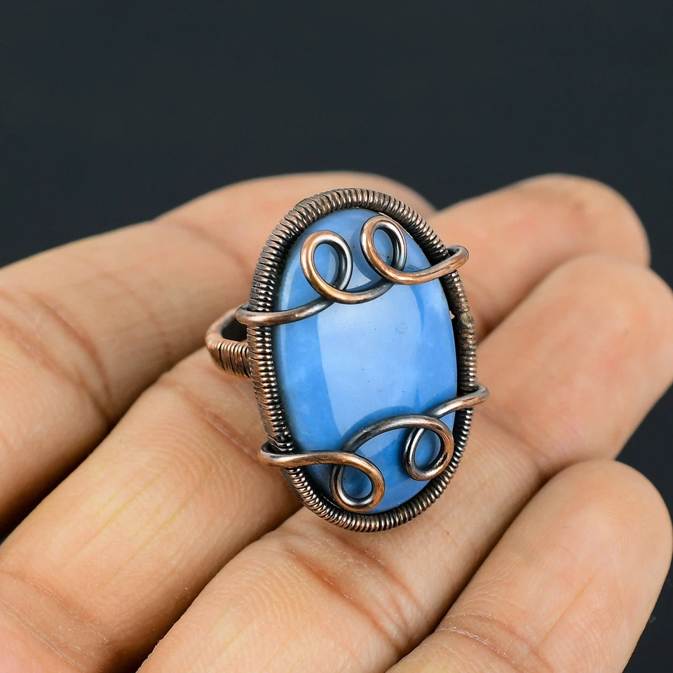 Owyhee опал ручной работы драгоценных камней медной проволоки обернутый красивый ювелирных изделий кольцо - Изображение 2 из 4