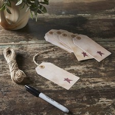 VHC Brands Primitive Star Paper Tag Burgundy 4.75x2.25 w/ Twine Set of 50