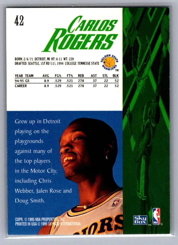 1995-96 SkyBox Premium #42 Carlos Rogers - Image 2 of 2