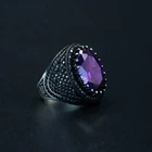 Purple Amethyst Gemstone 925 Sterling Silver Men's Ring